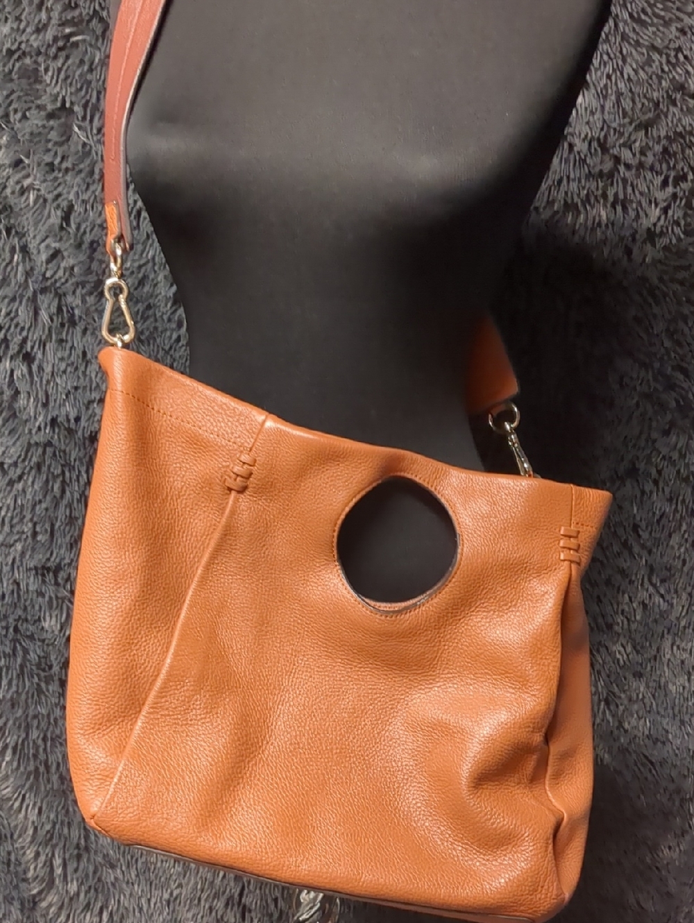 Vince Camuto Tan Pebbled Leather Shoulder Bag with Circular Handle